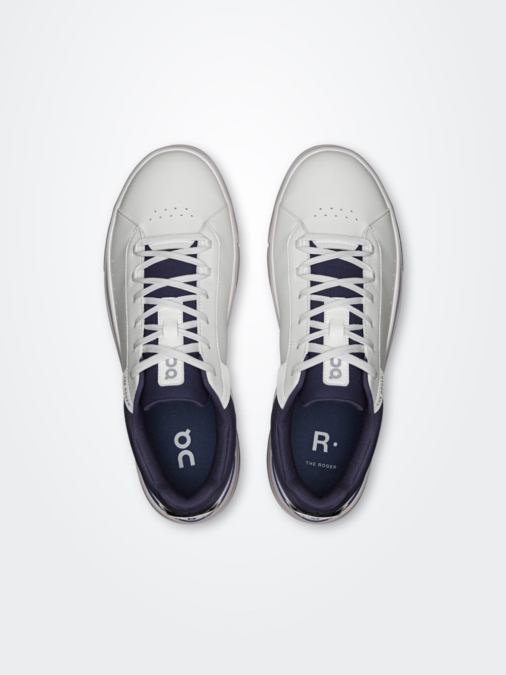 On Running Men's White and Navy Leather Sneakers (The Roger)